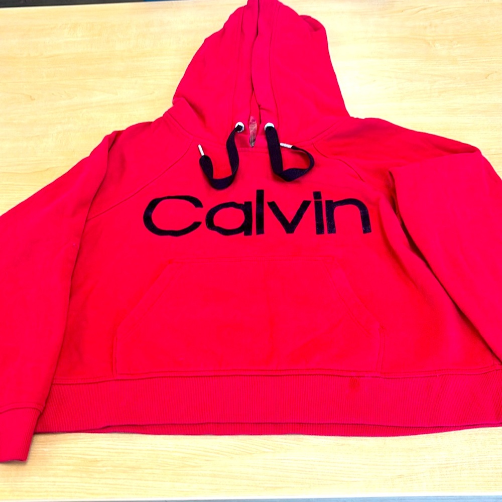 Women’s hoodie red, long sleeve, pockets, size small, Calvin Klein performance